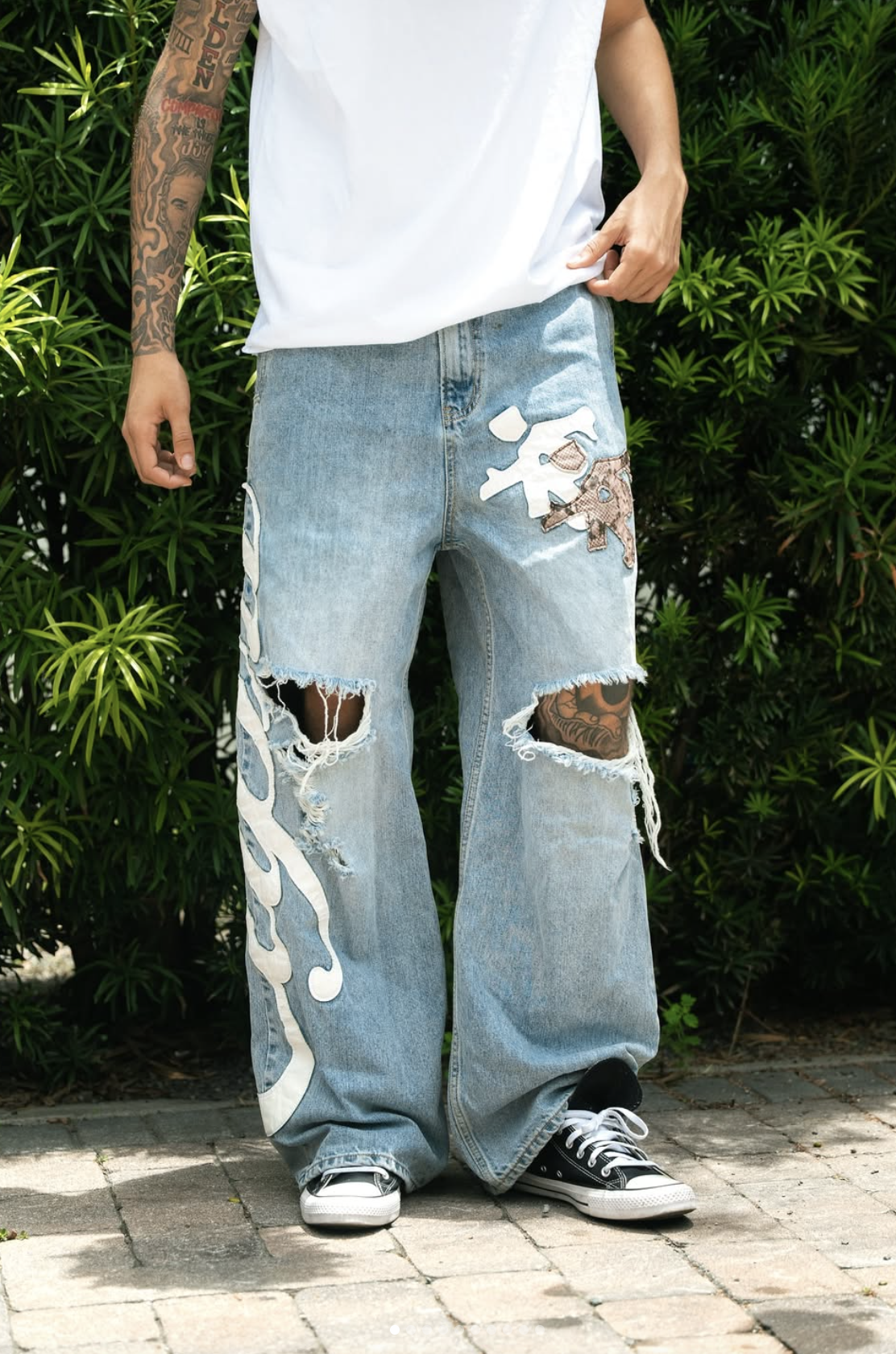 Finished distressed denim